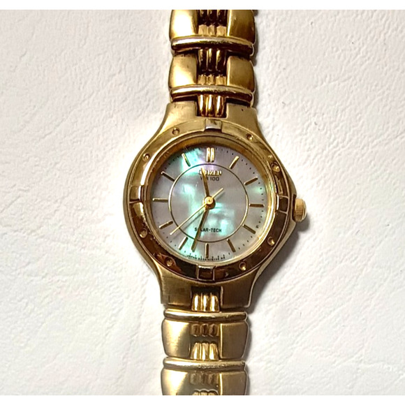 Citizen Eco-Drive WR100 Solar-Tech Ladies Watch Gold toned Mother of Pearl 27mm main image 10